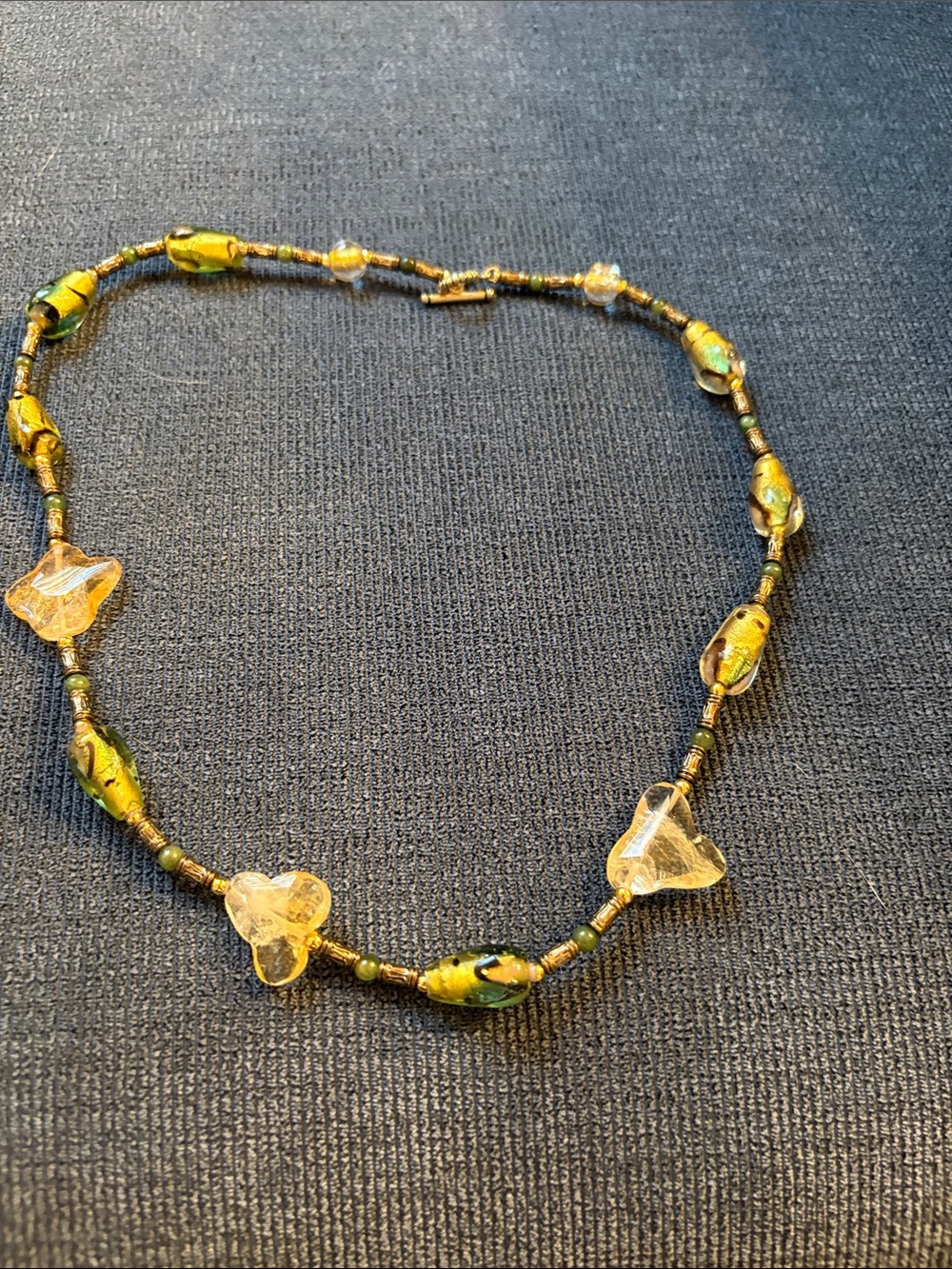 Beaded Green and Amber Glass Necklace - Elegant Women’s Jewelry